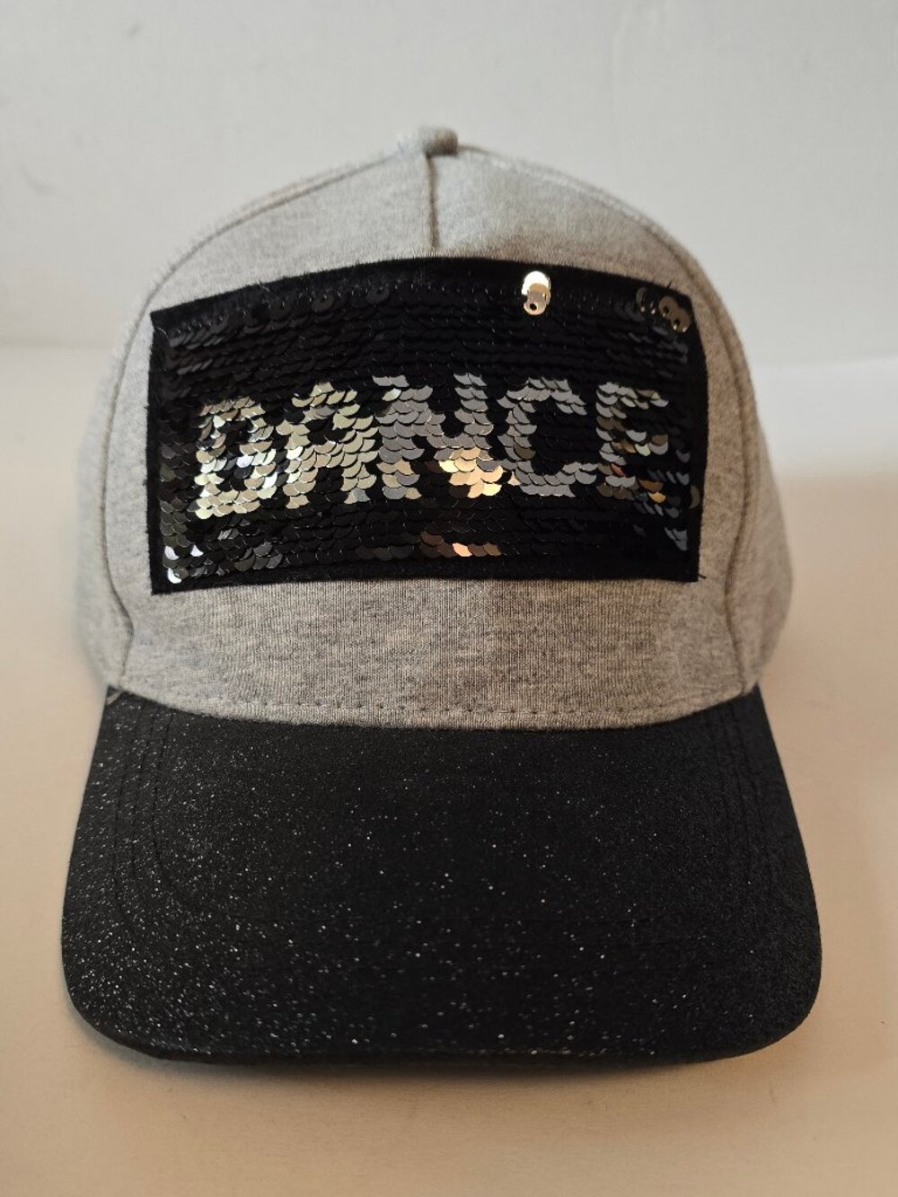 Justice Sequin "Dance" Baseball Hat in Gray & Black with Sparkly Brim